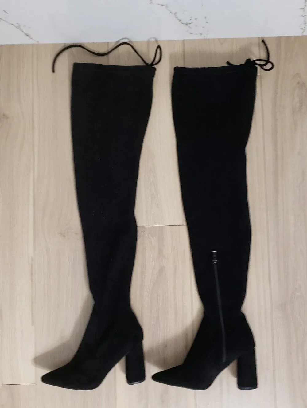 Azalea Wang Thigh High Boot‎ Womens 8.5 Black Vegan Suede Ariana Style
